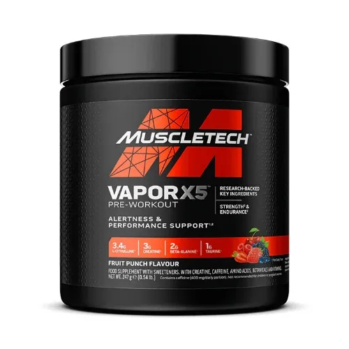 MuscleTech Prieštreniruotinis stimuliantas Vapor X5 247g skonis - Mėlynųjų aviečių