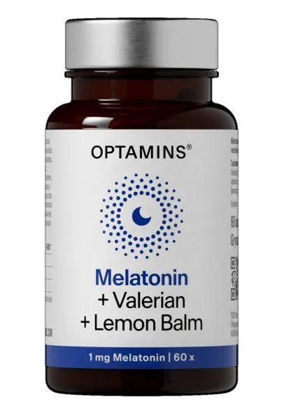 Maisto papildas OPTAMINS Melatonin + Valerian + Lemon Balm kapsulės N60